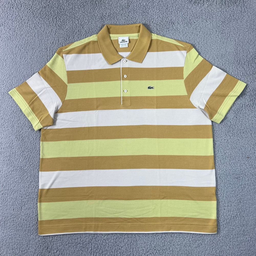 Lacoste Polo Shirt US Men 3XL (EU/2XL) Gold Green White Striped Short Sleeve